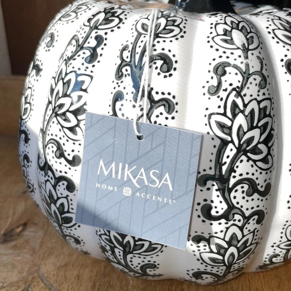 🍁HPx3🍁Black & White Boho Chic Ceramic Pumpkin Decor! NWT - Picture 11 of 16